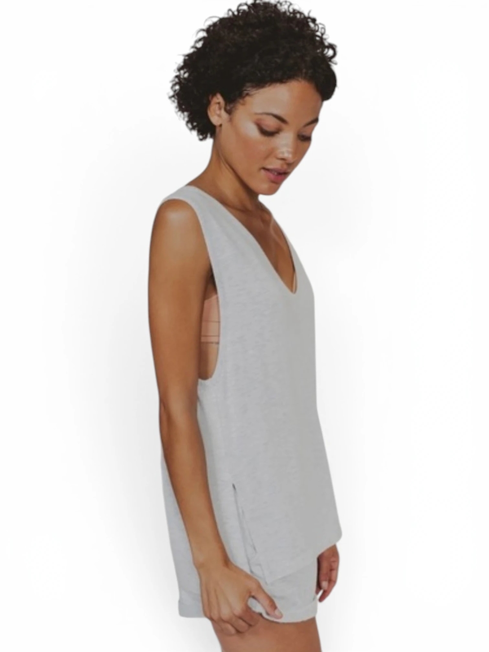 The Normal Brand Malakos Knit Lounge Tank Top Heathered Light Blue Womens XS